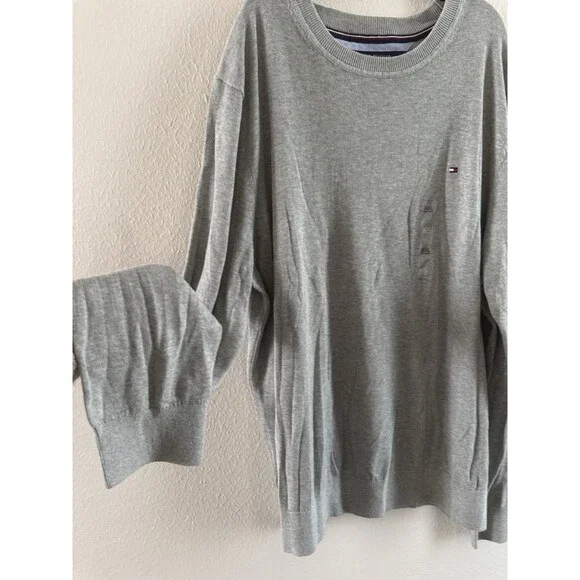 Tommy Hilfiger Pullover light Sweater Mens Size XXL Gray core Long Sleeves - Picture 7 of 15